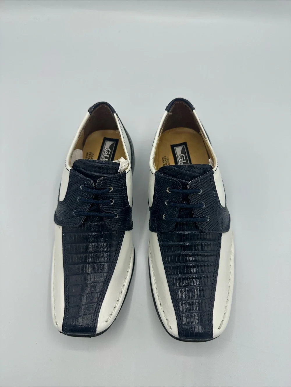 Gliders Little Kids Boys Lizard Lace-Up Leather Dress Shoes Navy/White Sz 10 NEW